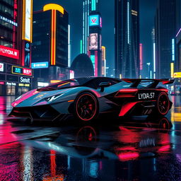 A futuristic Lamborghini, showcasing a sleek and aerodynamic design with sharp angles and glowing accents