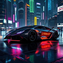 A futuristic Lamborghini, showcasing a sleek and aerodynamic design with sharp angles and glowing accents