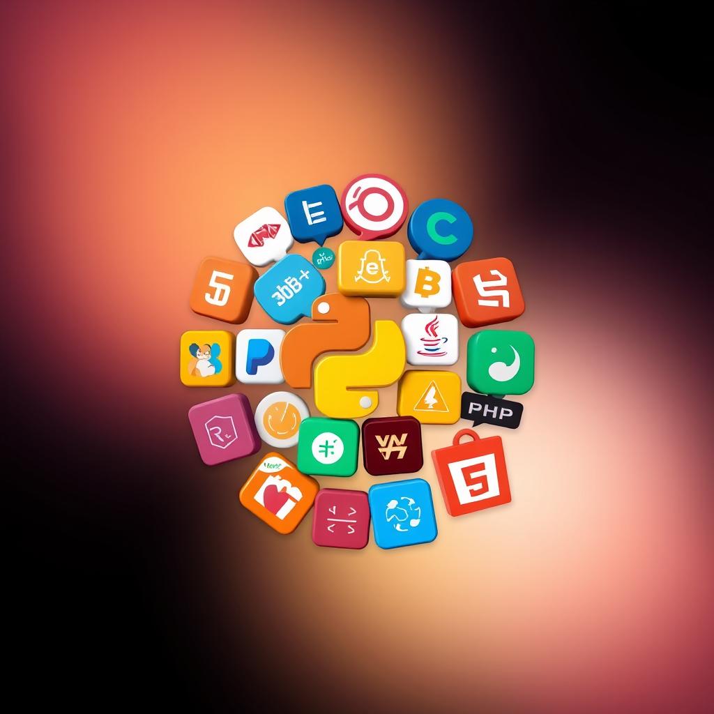 A vibrant and artistic profile photo displaying a collage of popular programming languages icons such as Python, JavaScript, Java, C++, Ruby, PHP, and HTML