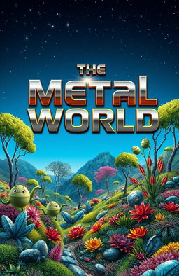 Conceptual cover design for a book titled 'The Metal World', featuring an imaginative fusion of technology and nature