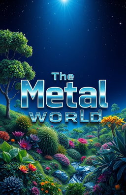 Conceptual cover design for a book titled 'The Metal World', featuring an imaginative fusion of technology and nature