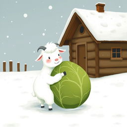 In a winter scene, a cozy wooden cabin sits surrounded by pristine white snow