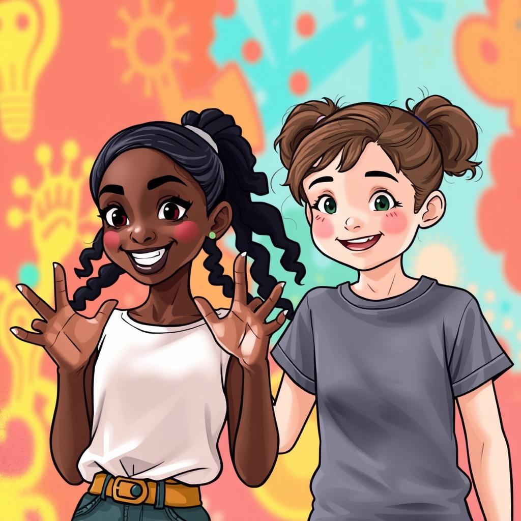 A dynamic and vibrant scene featuring two girls in a harmonious setting