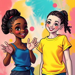 A dynamic and vibrant scene featuring two girls in a harmonious setting