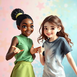 A dynamic and vibrant scene featuring two girls in a harmonious setting