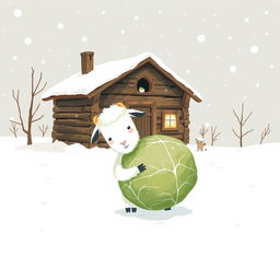 In a winter landscape, a charming wooden cabin is nestled in a blanket of sparkling white snow