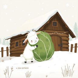 In a winter landscape, a charming wooden cabin is nestled in a blanket of sparkling white snow