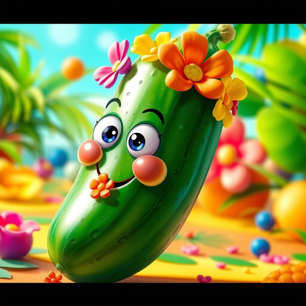 A vibrant, visually striking depiction of a cucumber with a fun and playful twist
