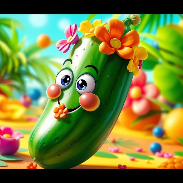 A vibrant, visually striking depiction of a cucumber with a fun and playful twist