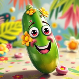A vibrant, visually striking depiction of a cucumber with a fun and playful twist