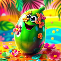 A vibrant, visually striking depiction of a cucumber with a fun and playful twist