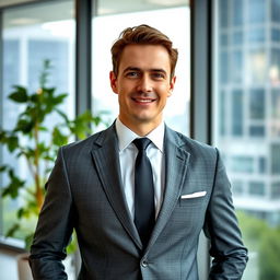 A well-dressed gentleman standing confidently in a modern office setting