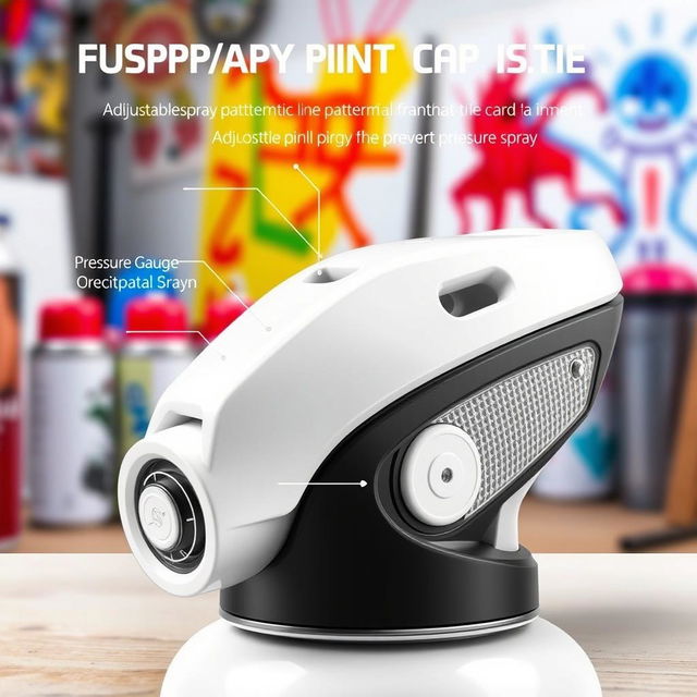 A futuristic and innovative spray paint cap design, featuring a sleek, ergonomic shape with a textured grip for easy handling