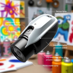 A futuristic and innovative spray paint cap design, featuring a sleek, ergonomic shape with a textured grip for easy handling