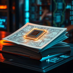 A visually striking book featuring a shiny, futuristic computer chip embedded in its cover