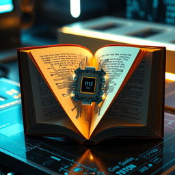 A visually striking book featuring a shiny, futuristic computer chip embedded in its cover