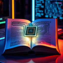 A visually striking book featuring a shiny, futuristic computer chip embedded in its cover