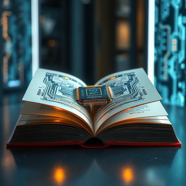 A visually striking book featuring a shiny, futuristic computer chip embedded in its cover