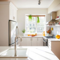 A clean and well-organized kitchen with a sparkling white sink and gleaming countertops