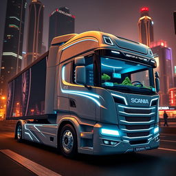 A futuristic Scania truck design, showcasing sleek lines and innovative features that blend modern aesthetics with advanced technology