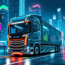 A futuristic Scania truck design, showcasing sleek lines and innovative features that blend modern aesthetics with advanced technology