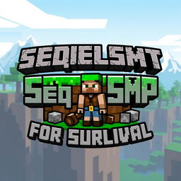 A logo design for a Minecraft-themed server named 'SequelSMP For Survival'