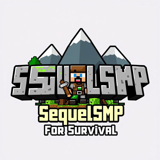 A logo design for a Minecraft-themed server named 'SequelSMP For Survival'