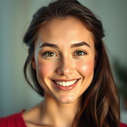 A hyper-realistic portrait of an individual with a radiant, fresh face showcasing clear skin, bright eyes, and a warm smile