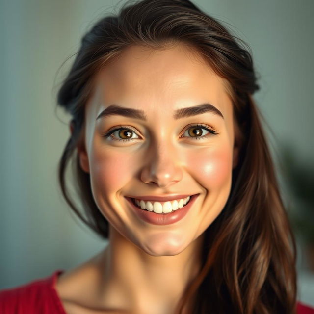 A hyper-realistic portrait of an individual with a radiant, fresh face showcasing clear skin, bright eyes, and a warm smile
