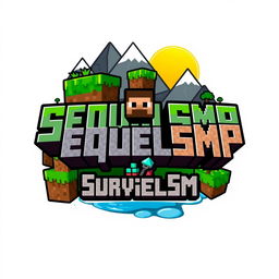 A logo design for a Minecraft-themed server named 'SequelSMP Survival'