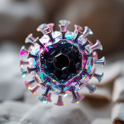 A stunning representation of the Solace Virus depicted as a crystalline structure, radiating beauty and elegance