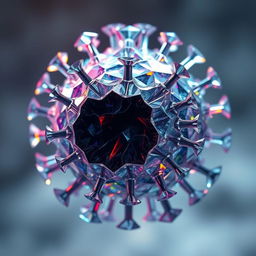 A stunning representation of the Solace Virus depicted as a crystalline structure, radiating beauty and elegance