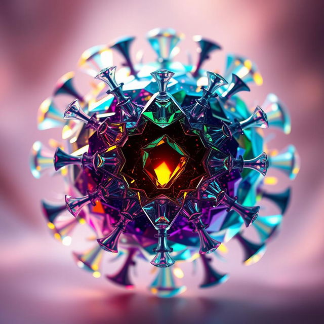 A stunning representation of the Solace Virus depicted as a crystalline structure, radiating beauty and elegance