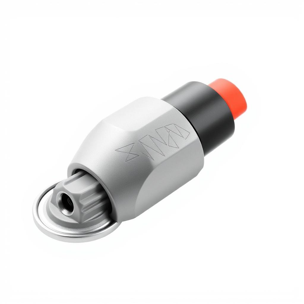 A stylish and minimalist design for a spray paint can cap, featuring a sleek and modern profile with smooth curves and a matte finish, adorned with subtle geometric patterns