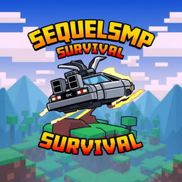 A logo design for a Minecraft-themed server named 'SequelSMP Survival', using the font closely resembling the iconic Minecraft logo's font
