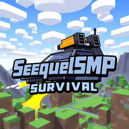A logo design for a Minecraft-themed server named 'SequelSMP Survival', using the font closely resembling the iconic Minecraft logo's font