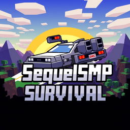 A logo design for a Minecraft-themed server named 'SequelSMP Survival', using the font closely resembling the iconic Minecraft logo's font