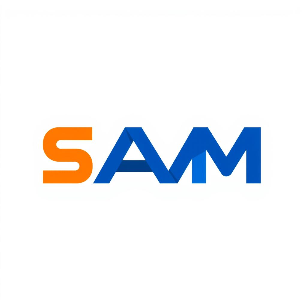 A modern and sleek logo design for 'SAM', embodying a minimalist aesthetic with bold typography