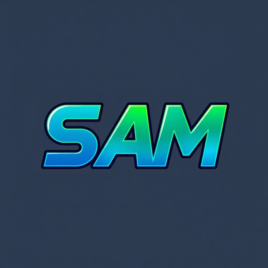 A modern and sleek logo design featuring the letters 'SAM' in a bold, stylish font