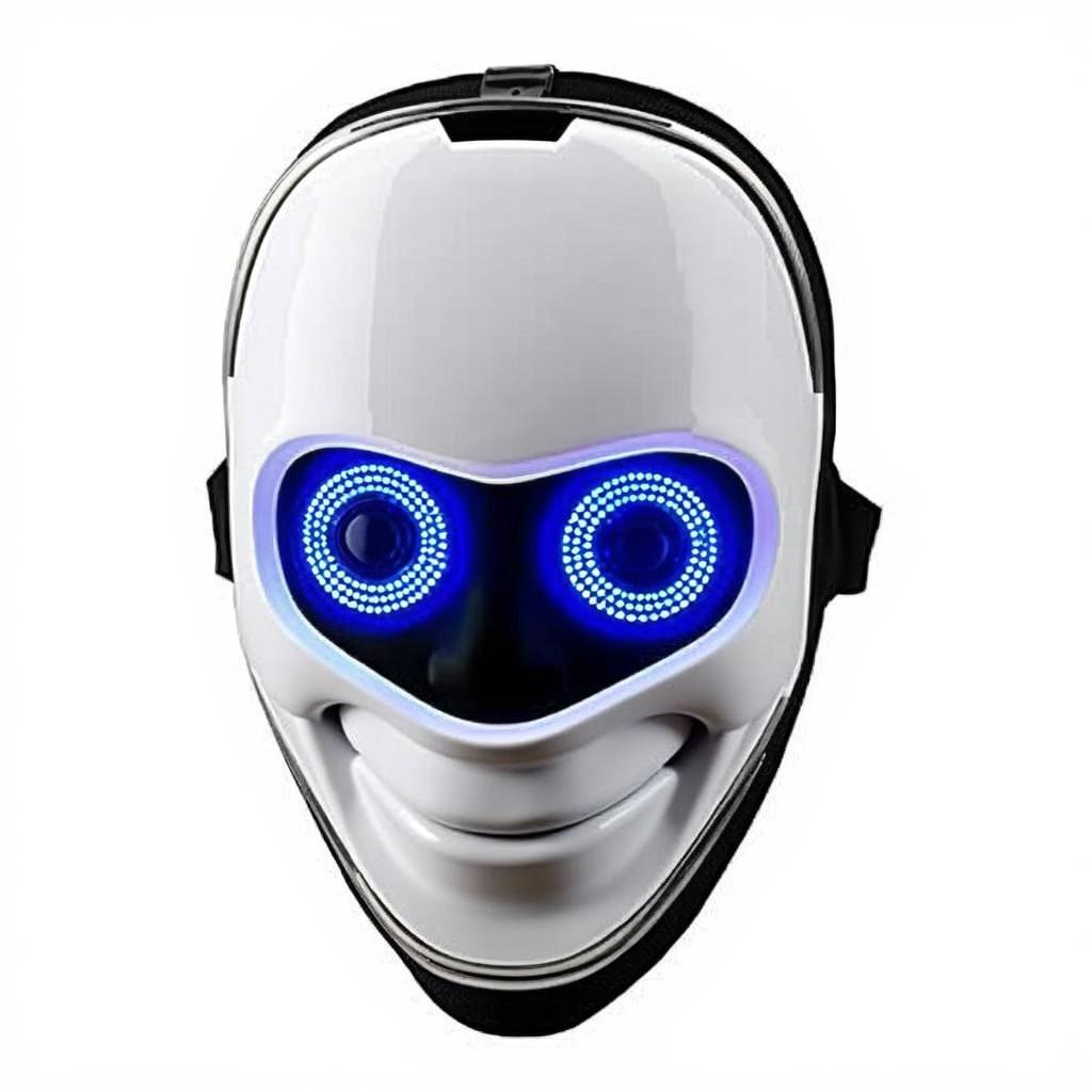 An ultra-modern LED emotion mask with a glossy white surface