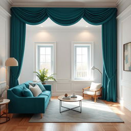 A cozy rectangle drawing room featuring pristine white walls that create a bright and airy atmosphere