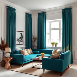 A cozy rectangle drawing room featuring pristine white walls that create a bright and airy atmosphere