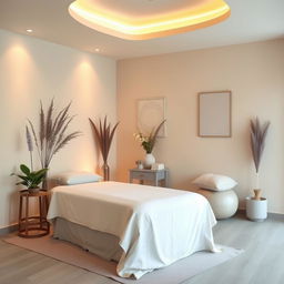 A small massage area within a gym studio, designed with a serene and inviting color palette