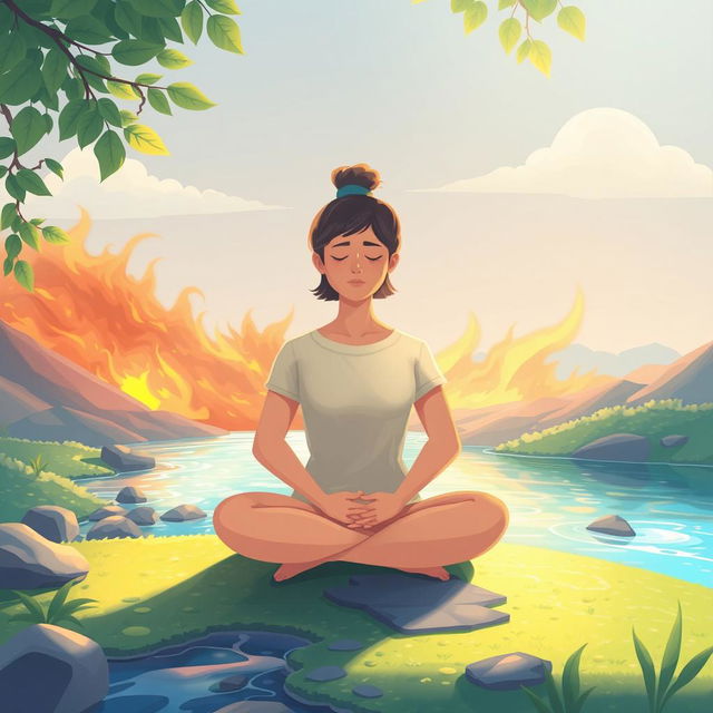 A serene and calming illustration depicting the concept of controlling anger