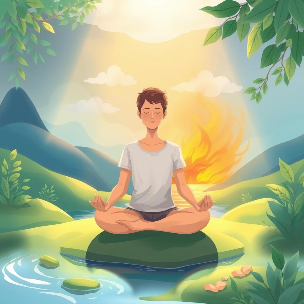 A serene and calming illustration depicting the concept of controlling anger