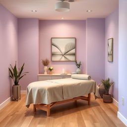 A small massage area within a gym studio, designed with a soothing color palette that encourages relaxation