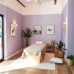A small massage area within a gym studio, designed with a soothing color palette that encourages relaxation