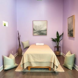 A small massage area within a gym studio, designed with a soothing color palette that encourages relaxation