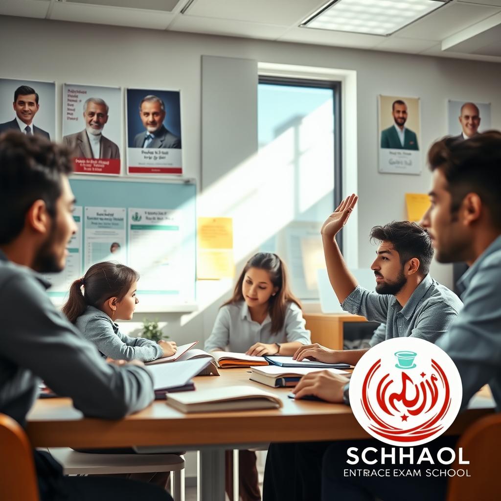 An eye-catching and vibrant promotional image for an Iranian entrance exam preparation school
