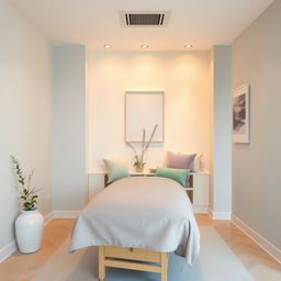 A small massage area within a gym studio, featuring a tranquil and harmonious color palette
